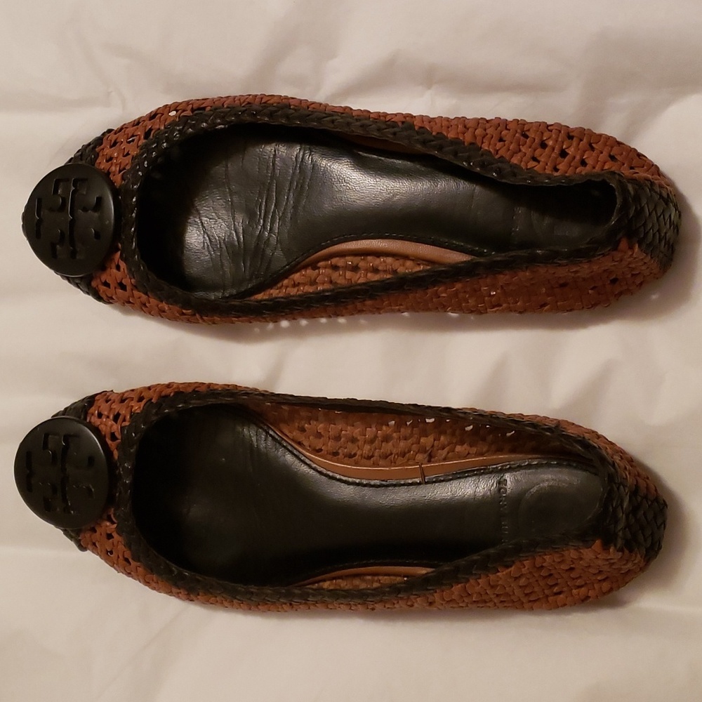 Tory Burch Leather Open Weave  Flats Brown/Black Sz 7